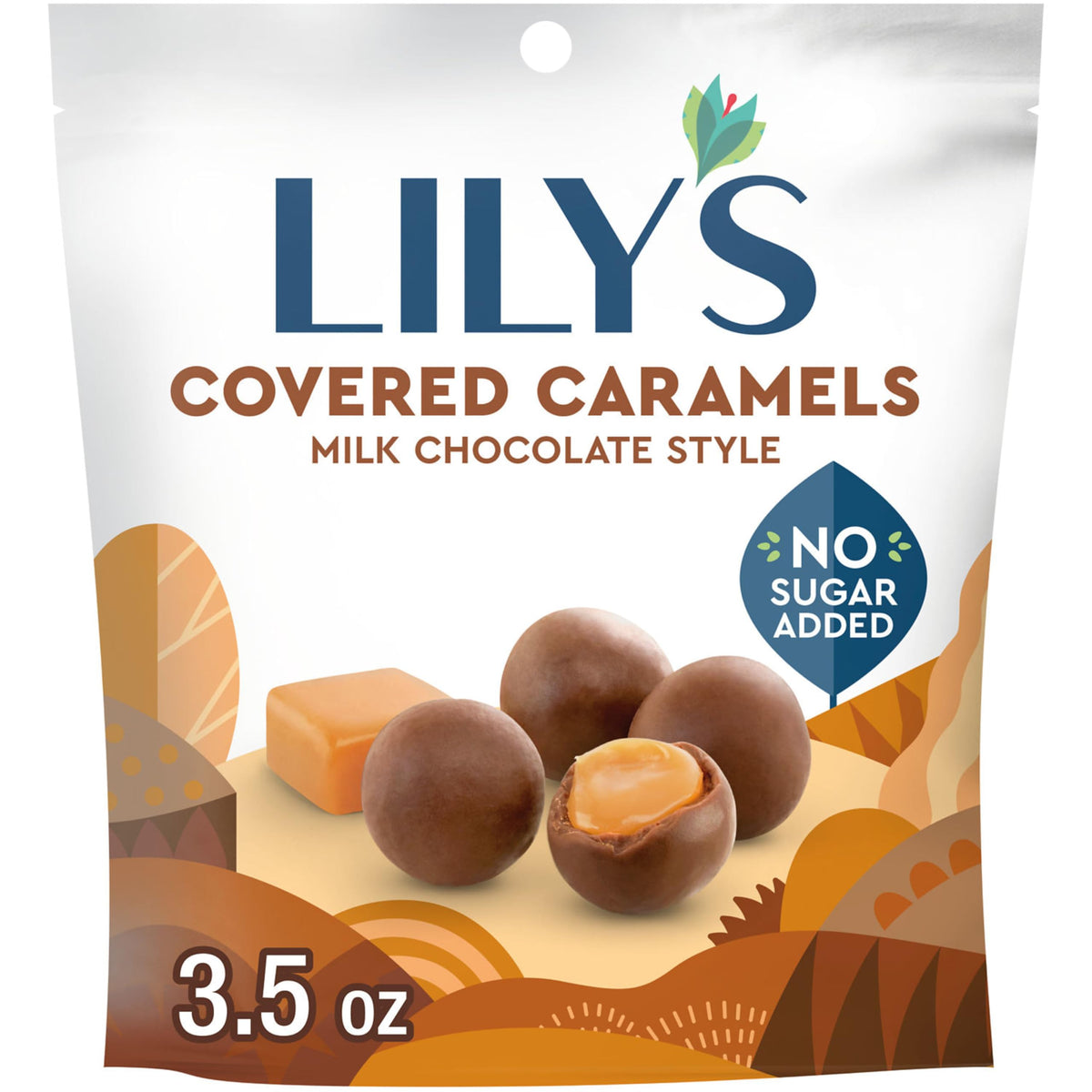 Lily's Milk Chocolate Style Covered Caramels bag ready for sharing during movie night or celebrations.