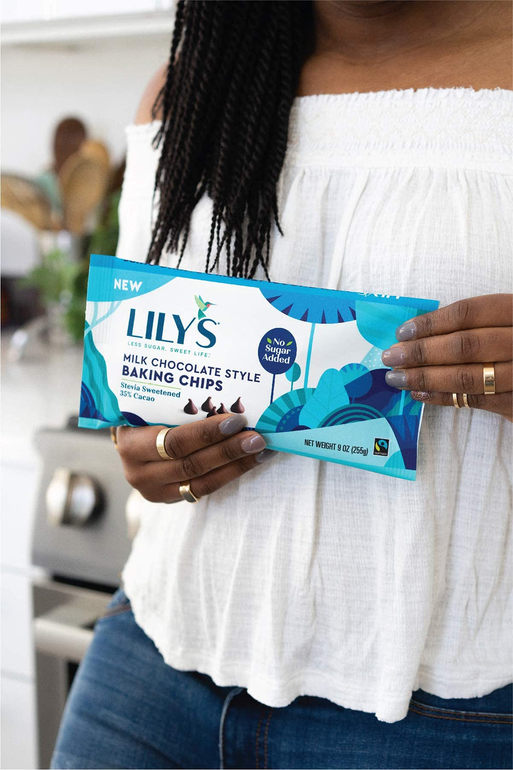 Pour-ready chips by LILY'S for effortless chocolate in cookies and confections.