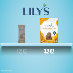 LILY'S no sugar added peanut butter cups milk-chocolate-closeup, creamy texture.