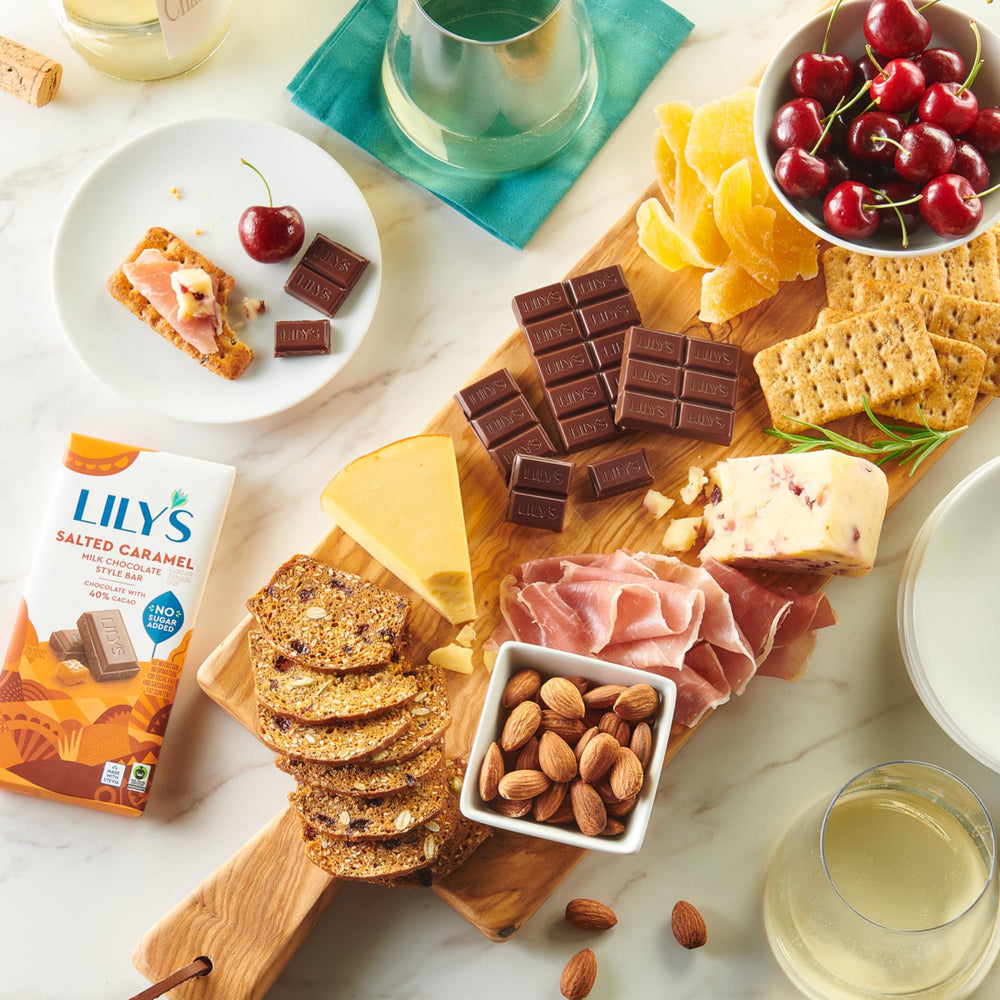 Office snack: LILY'S sugar-free, stevia-sweetened bar for a quick treat.