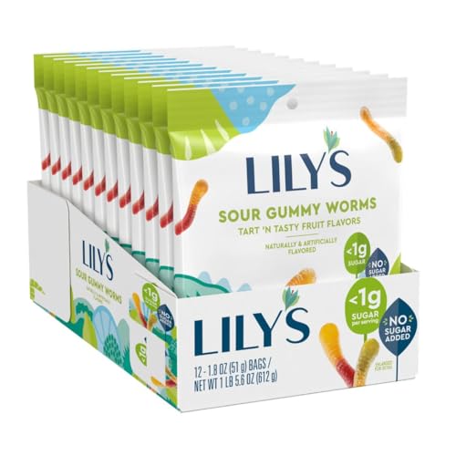 Lily's Sour Gummy Worms displayed as a party snack table for gatherings.