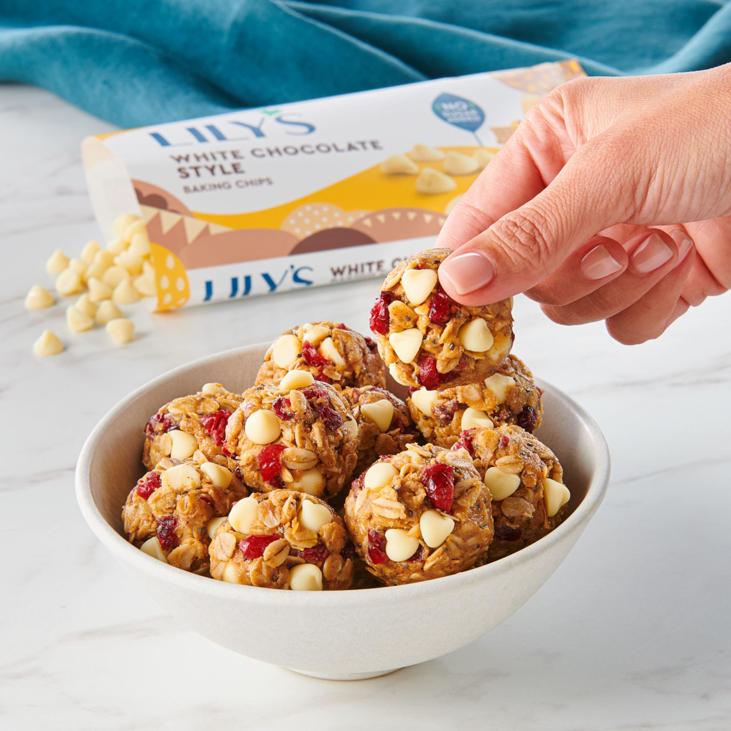 LILY'S chips ingredients label, gluten-free and kosher certified for inclusive baking.