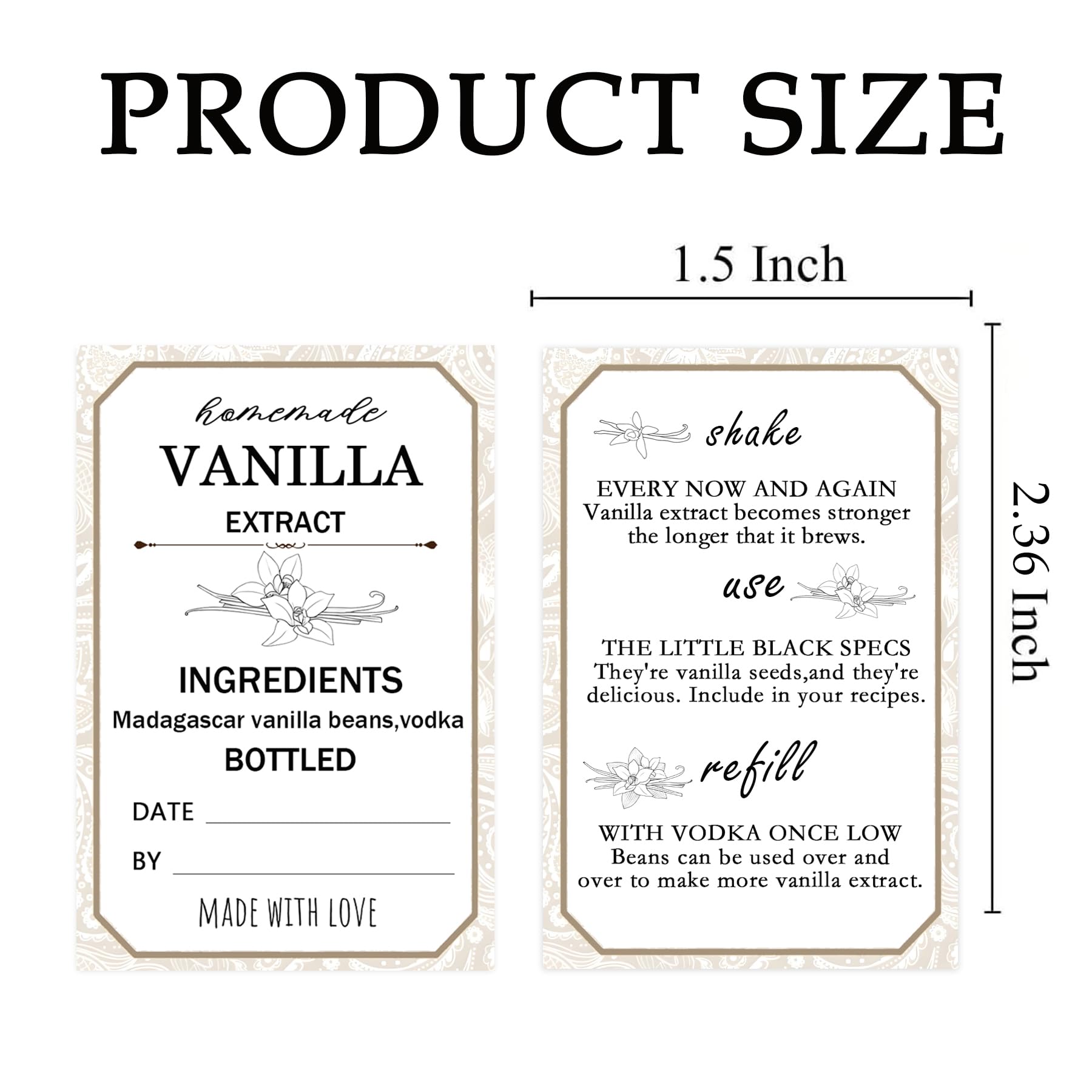 Back label with instructions for Limarqabel vanilla extract