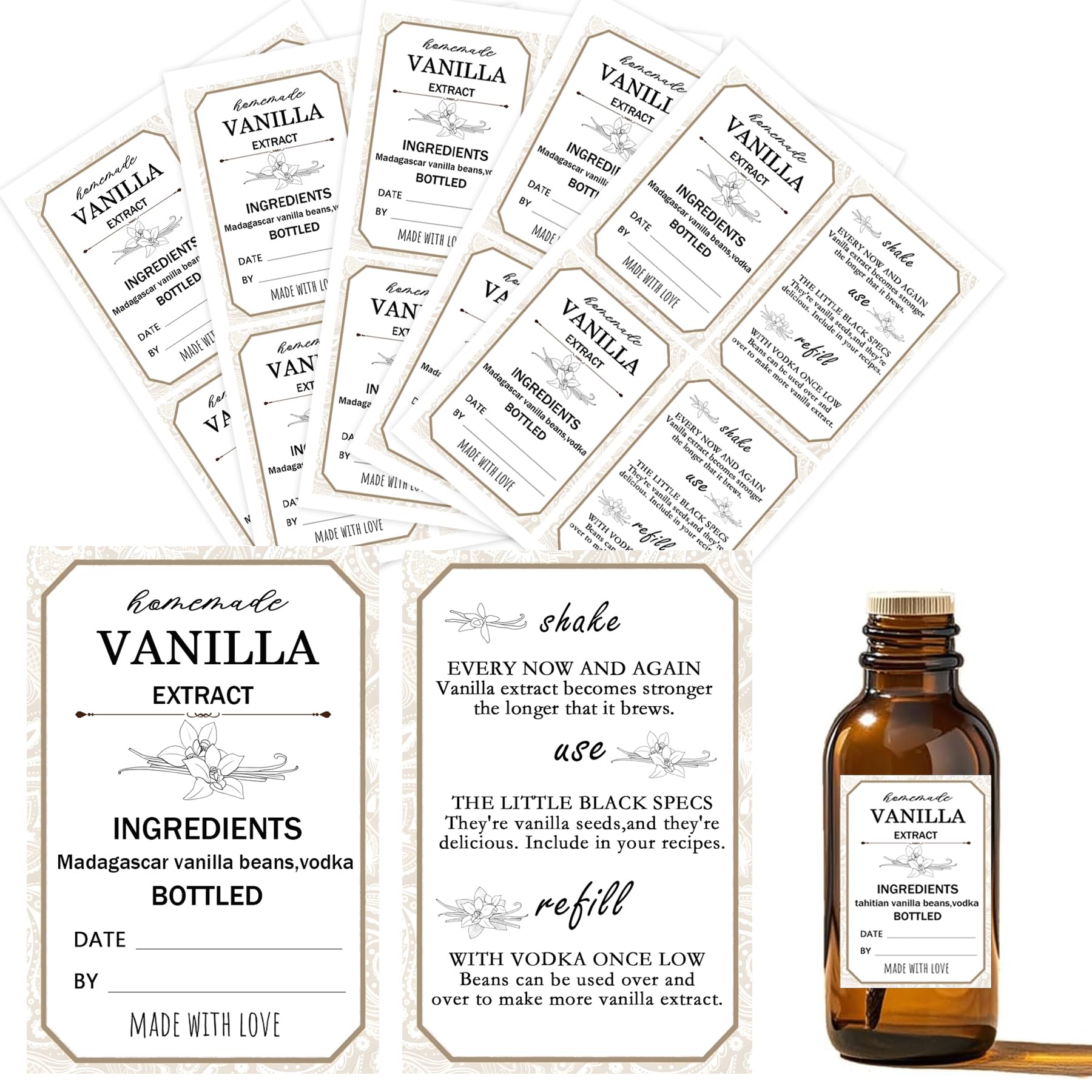 Limarqabel vanilla label on bottle for homemade extracts