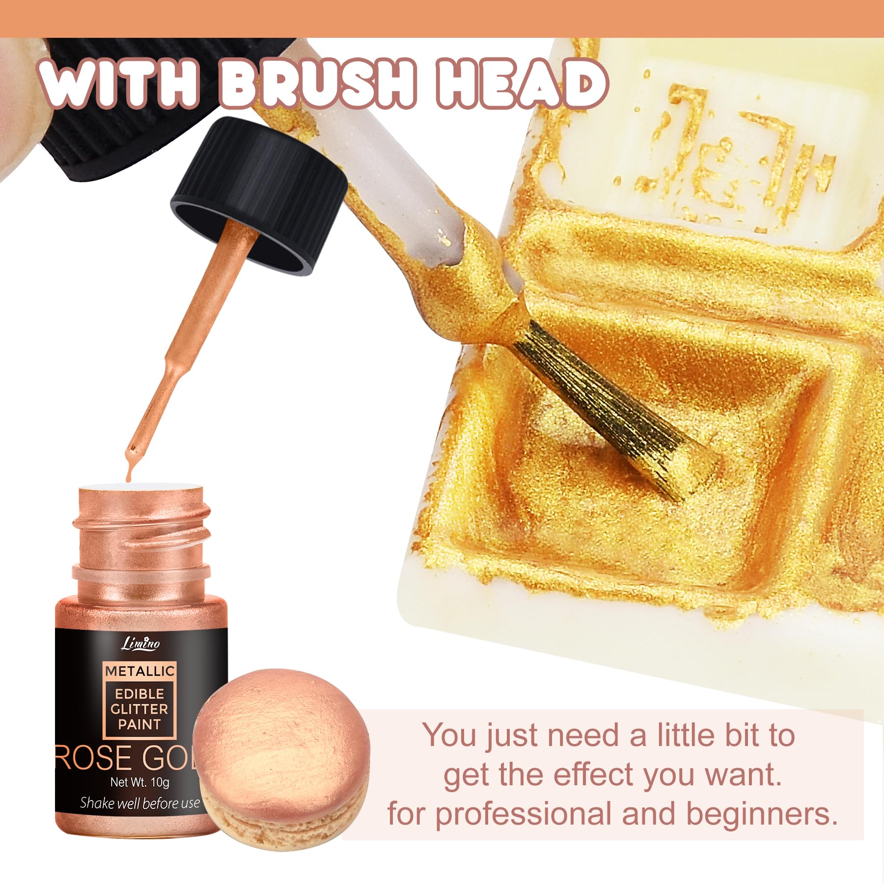Limino bronze glitter paint creates warm highlights on desserts.