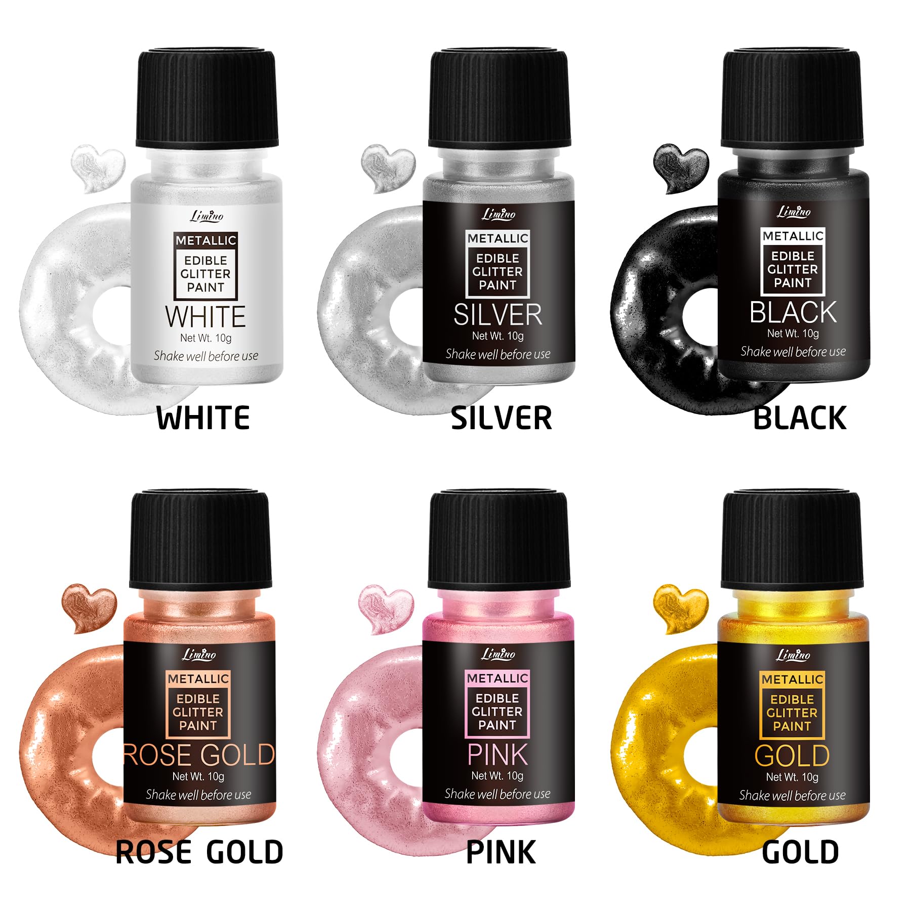 Limino edible glitter paint in silver provides a metallic sheen for pastries.