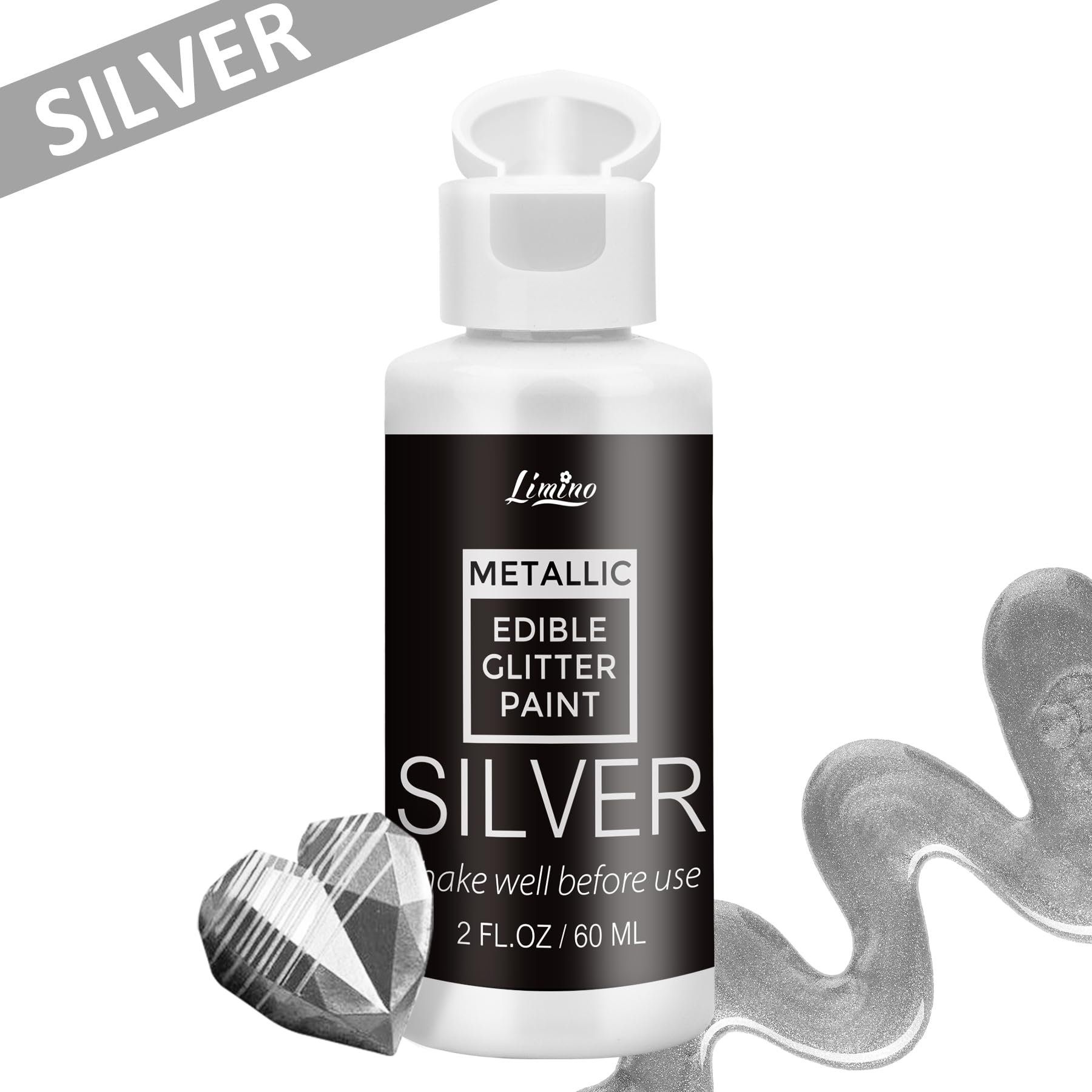 Limino Edible Glitter Paint silver drop enables precise pastry decoration.