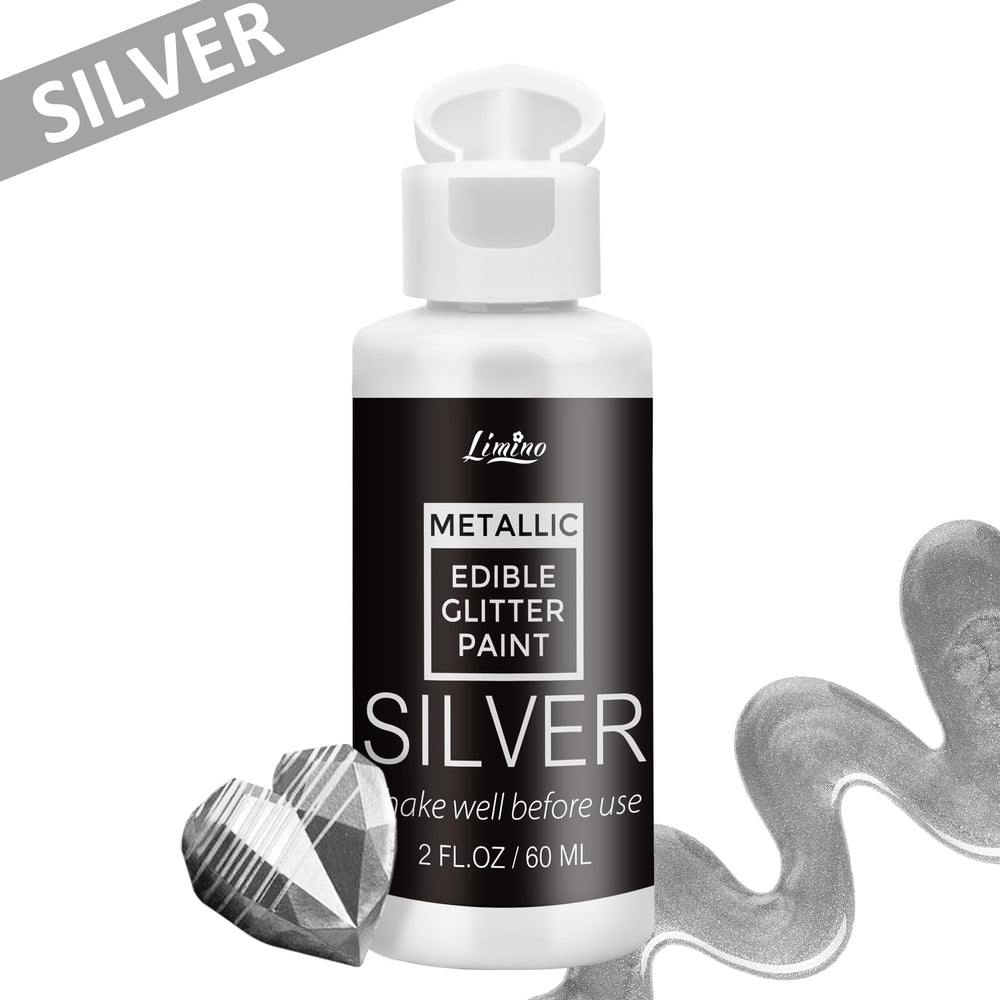 Limino Edible Glitter Paint silver drop enables precise pastry decoration.