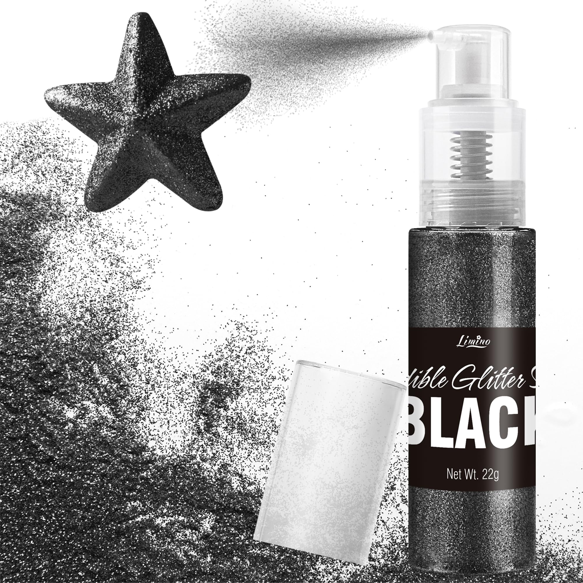 Limino edible glitter spray bottle provides precise application for shimmering drinks.