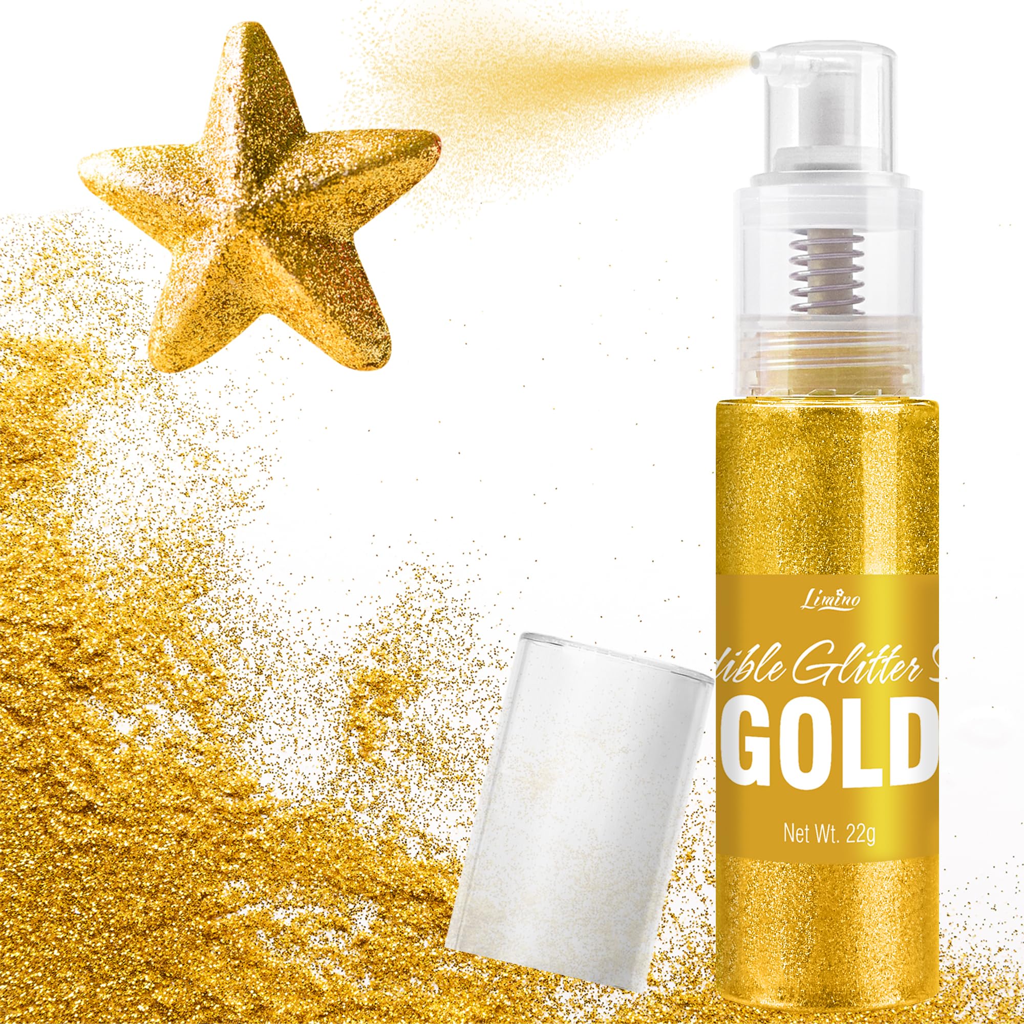 Limino edible glitter spray gold bottle for luxe drink and cake decoration.