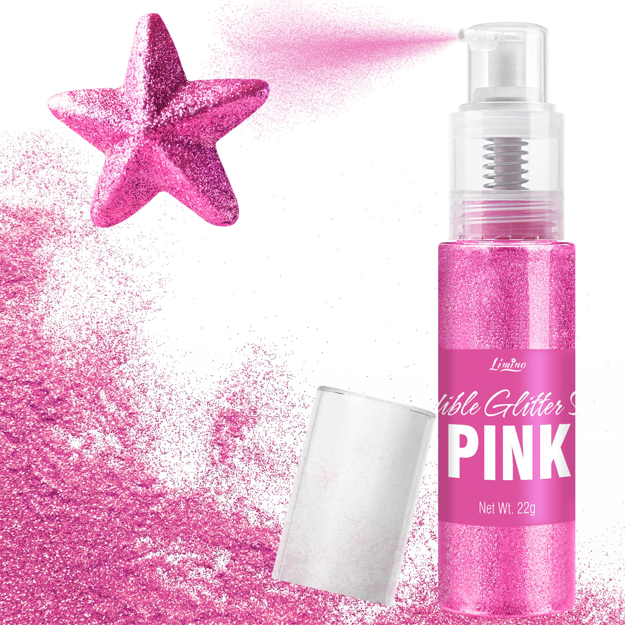 Limino Edible Glitter Spray pink bottle adds a premium shimmer to drinks.