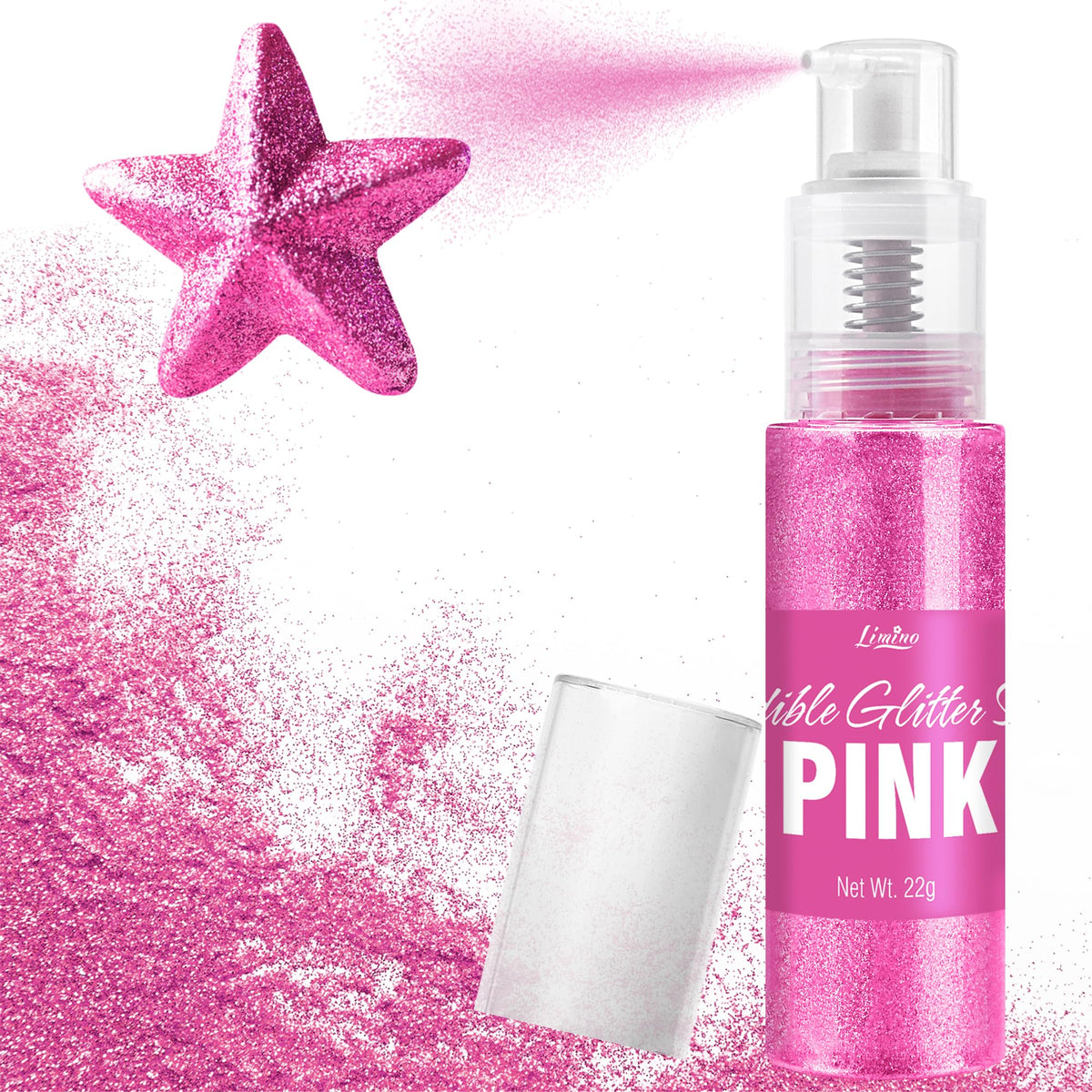 Limino Edible Glitter Spray pink bottle adds a premium shimmer to drinks.