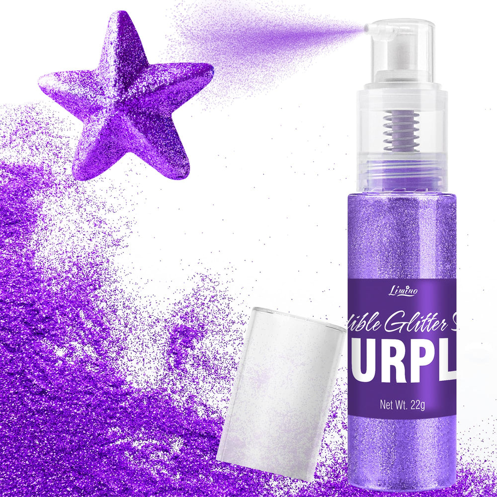 Limino Edible Glitter Spray purple bottle pour adds shimmering finish to drinks