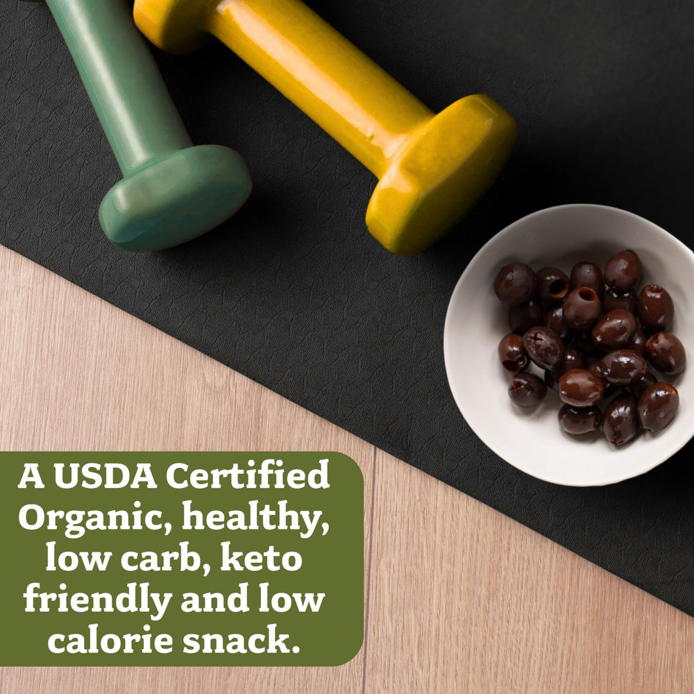 Lindsay Organic Black Ripe Olives close-up highlights glossy, plump olives ready to eat.