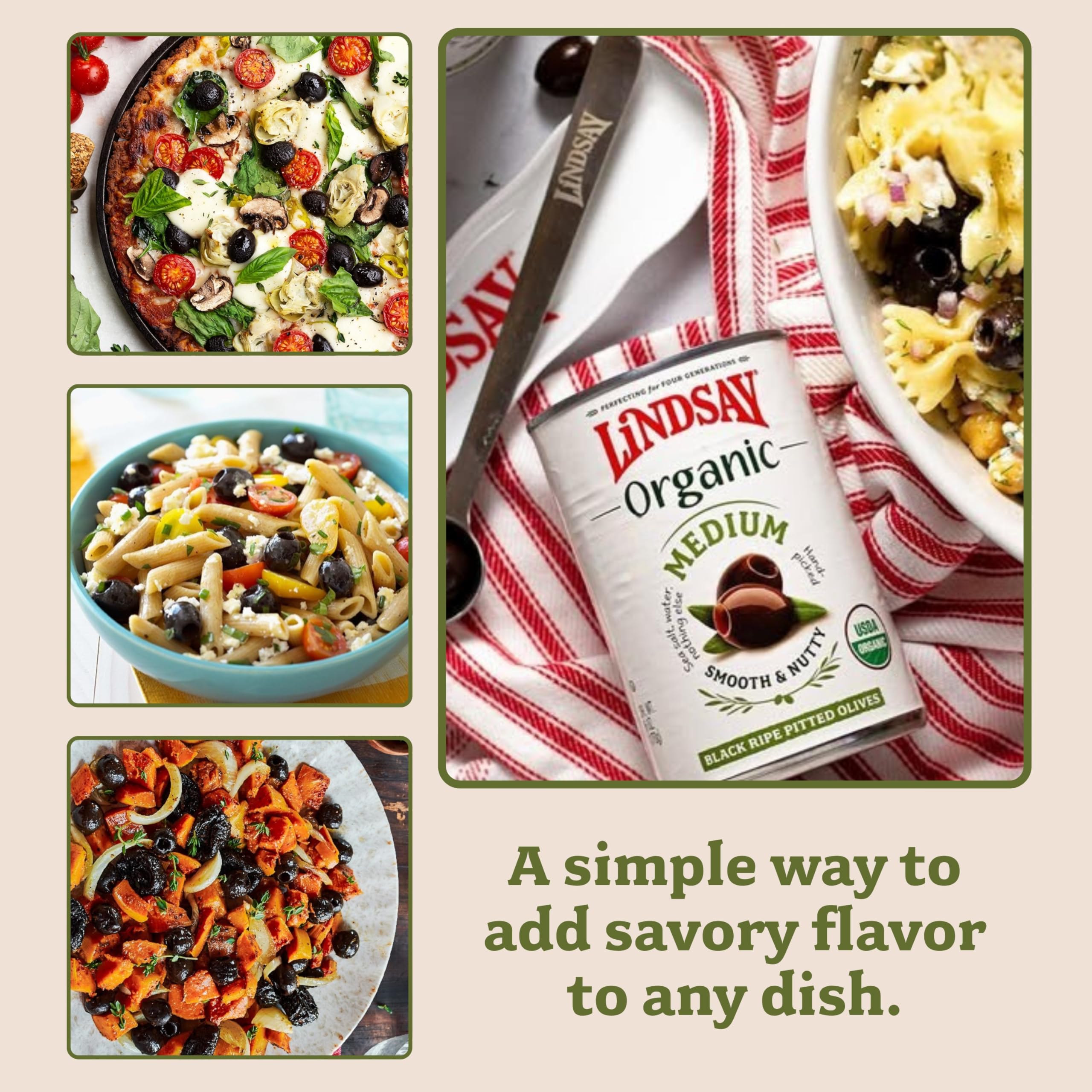 Lindsay Organic Black Ripe Olives tossed with pasta for a quick flavor boost.