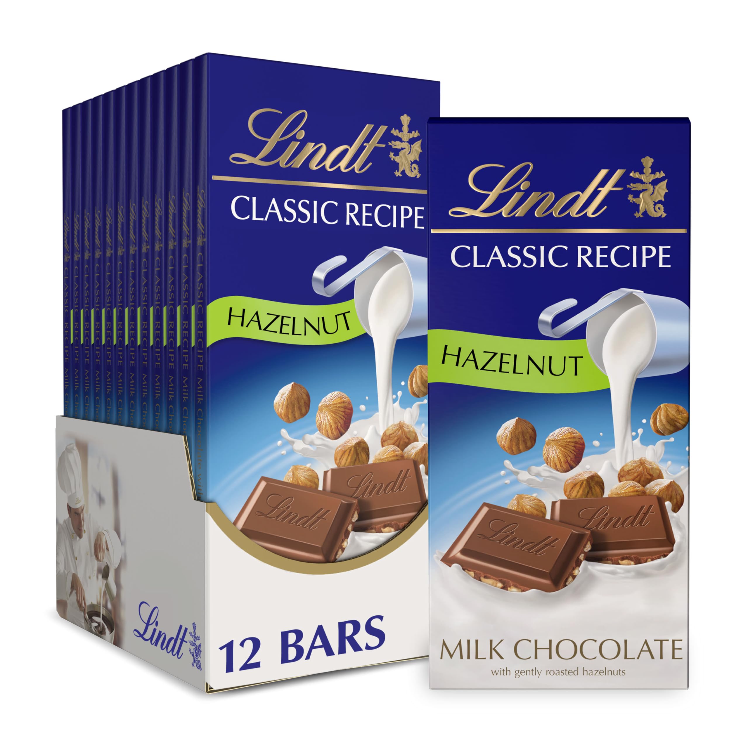 Lindt Classic Recipe Hazelnut Milk Chocolate Bars 12-pack, ideal for gifting