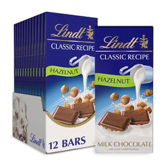 Lindt Classic Recipe Hazelnut Milk Chocolate Bars 12-pack, ideal for gifting