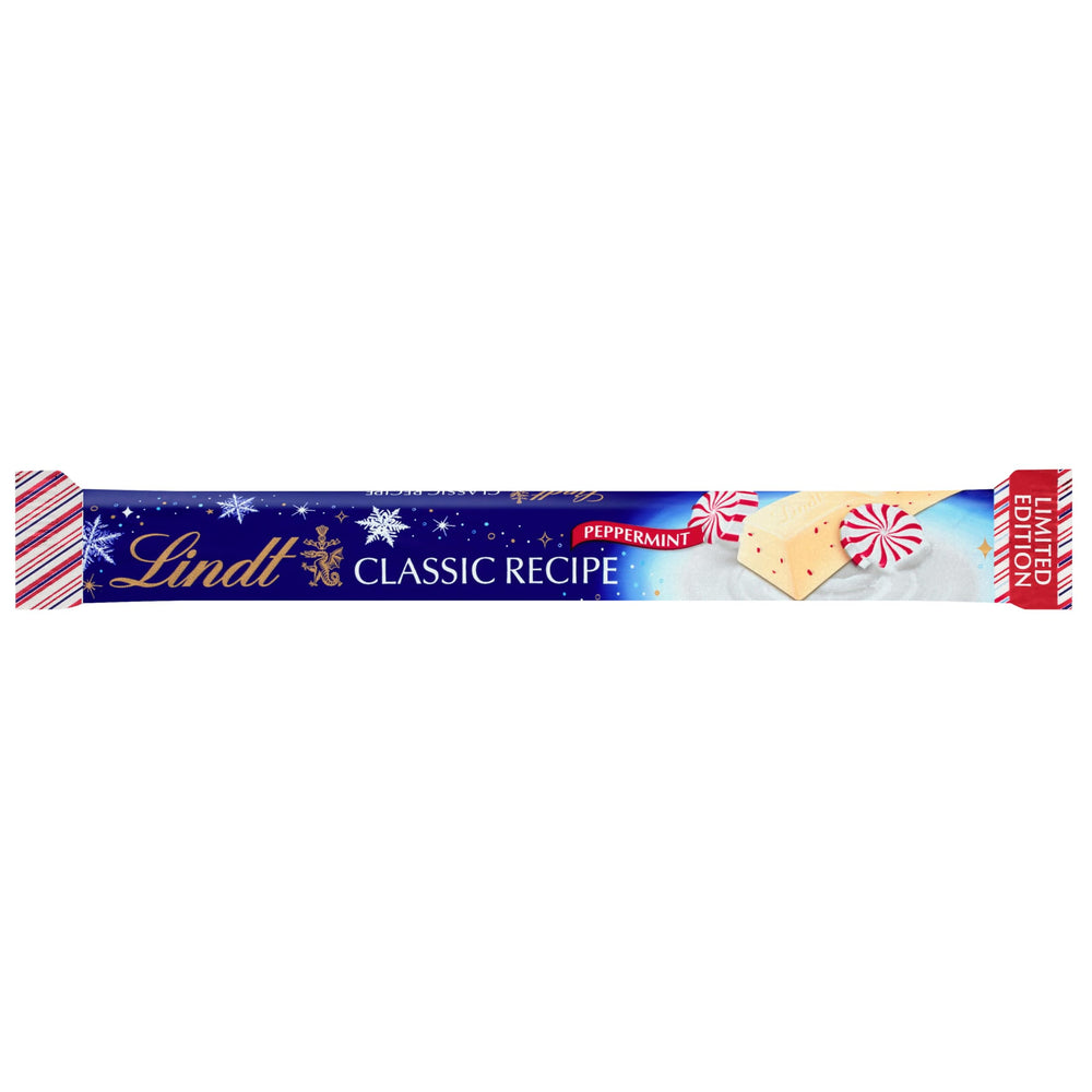 Lindt Peppermint Stick served beside hot cocoa for cozy holidays.