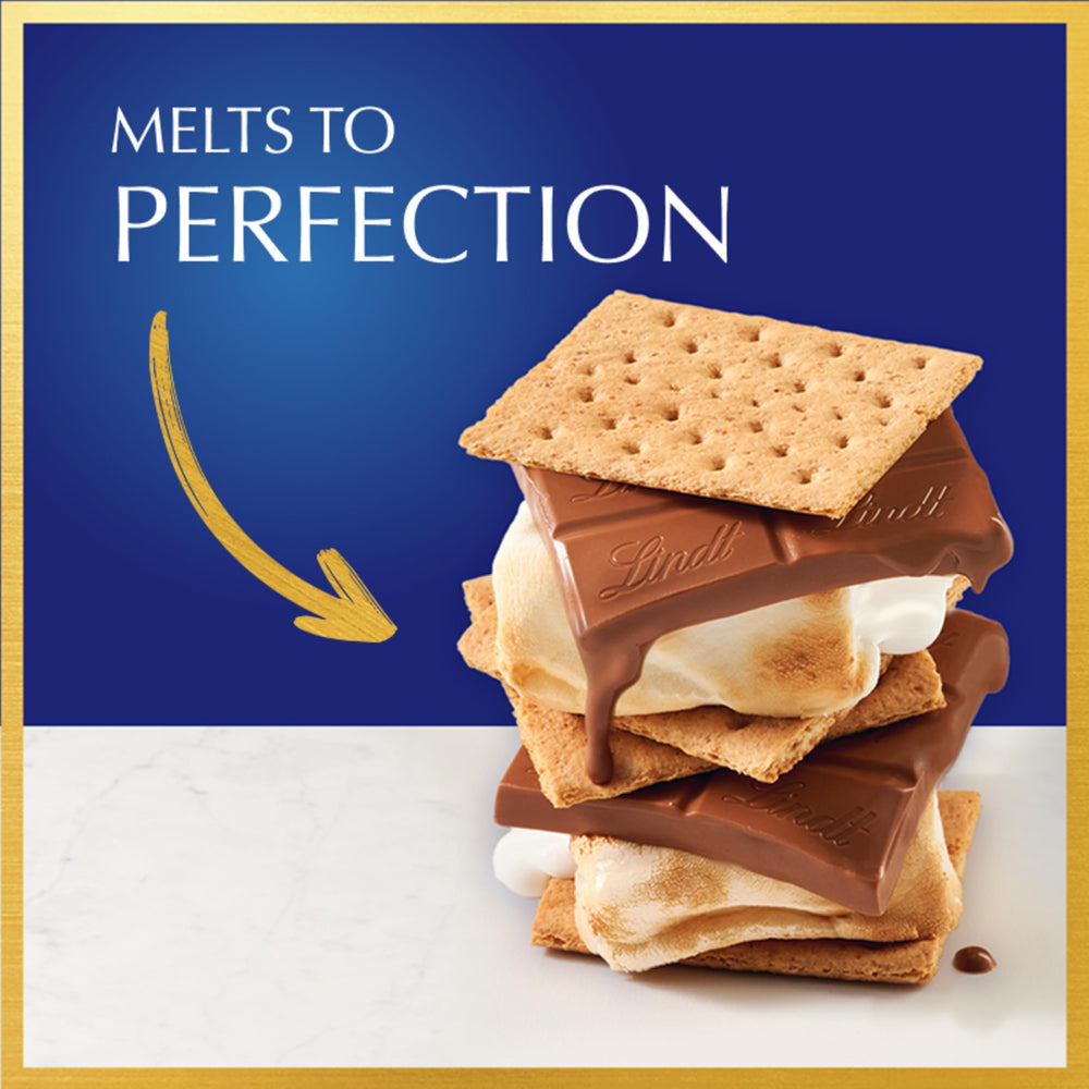 Smoothly melting Lindt CLASSIC RECIPE Milk Chocolate Bar melts in the mouth.