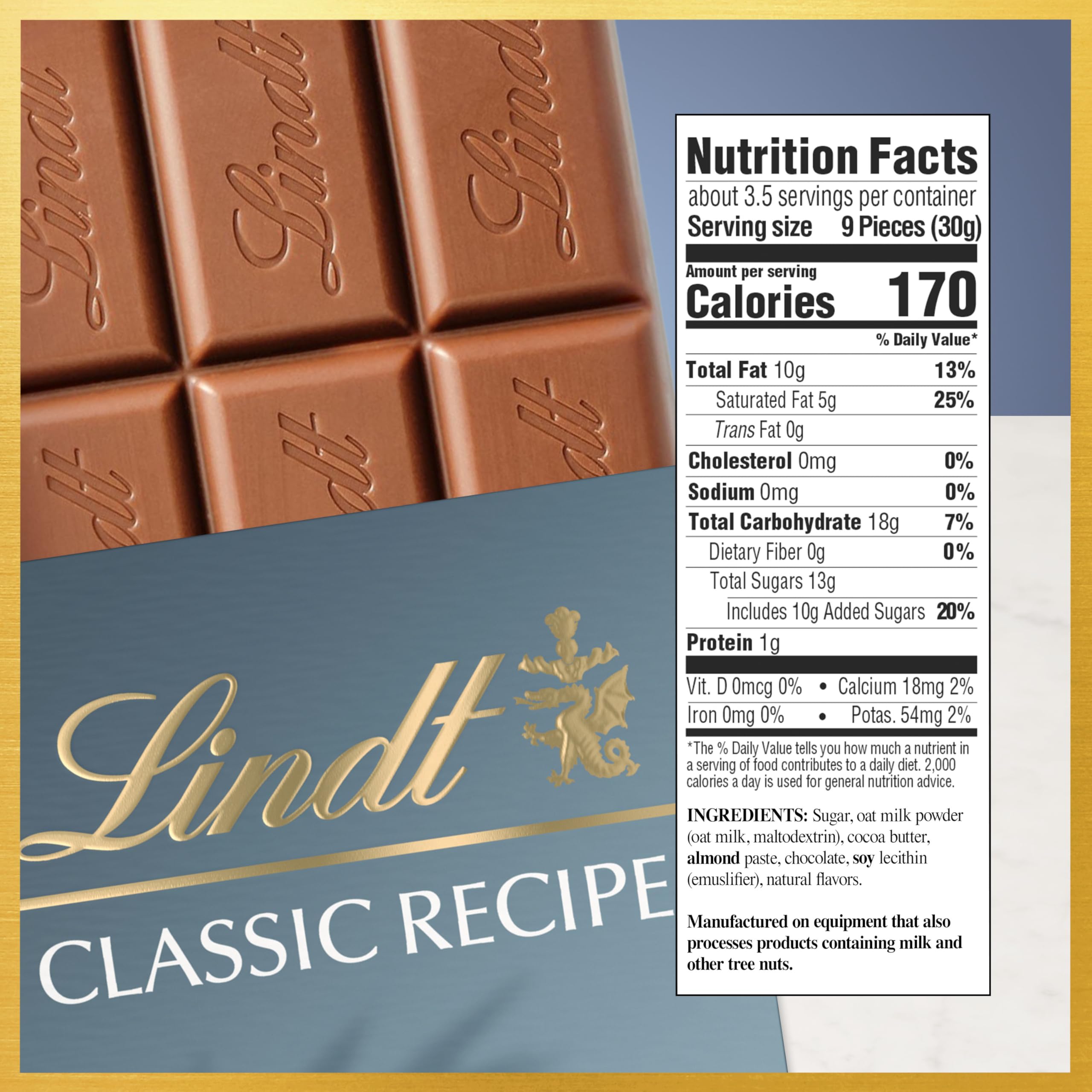 Close-up of creamy oatmilk chocolate from Lindt, showcasing smooth texture.