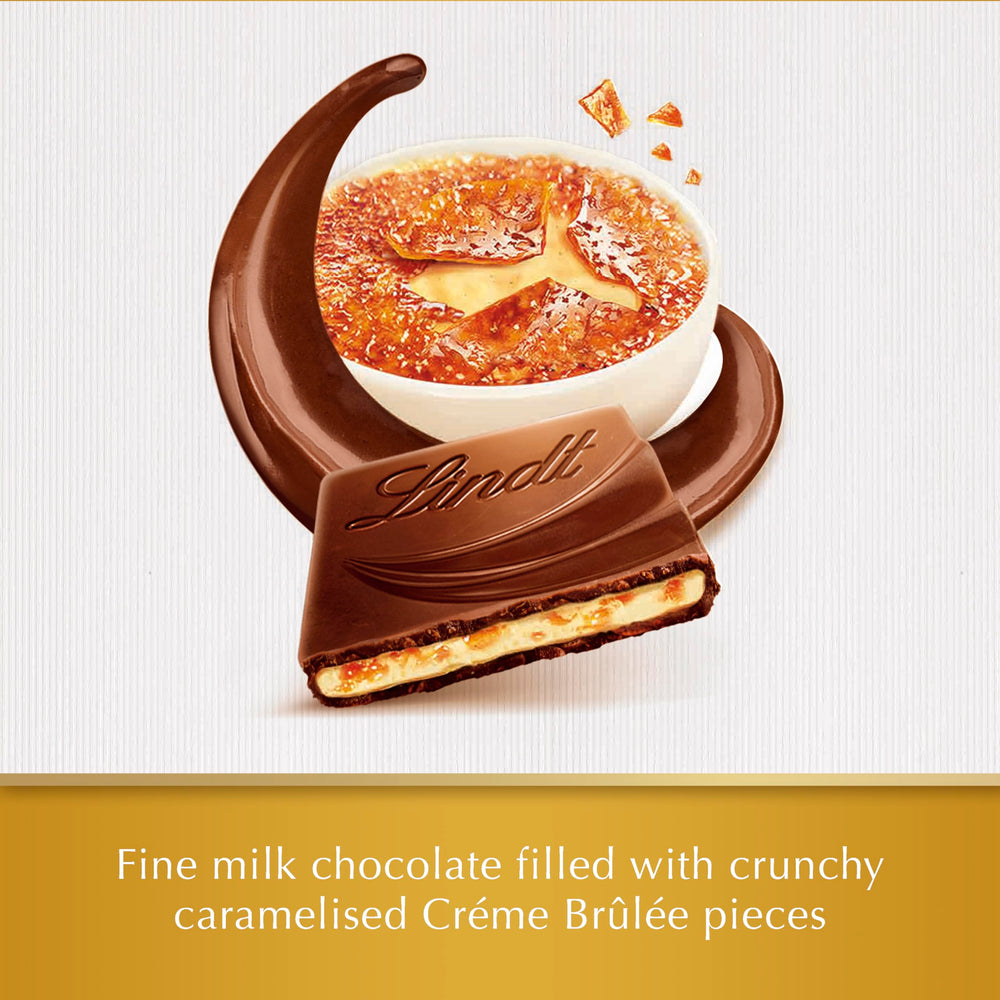 Lindt Creation Creme Brulee bar on plate highlighting velvety texture