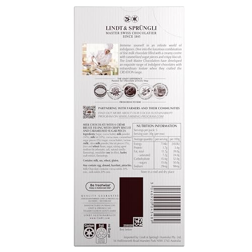 Packaging of Lindt Creation Creme Brulee on shelf signals premium indulgence