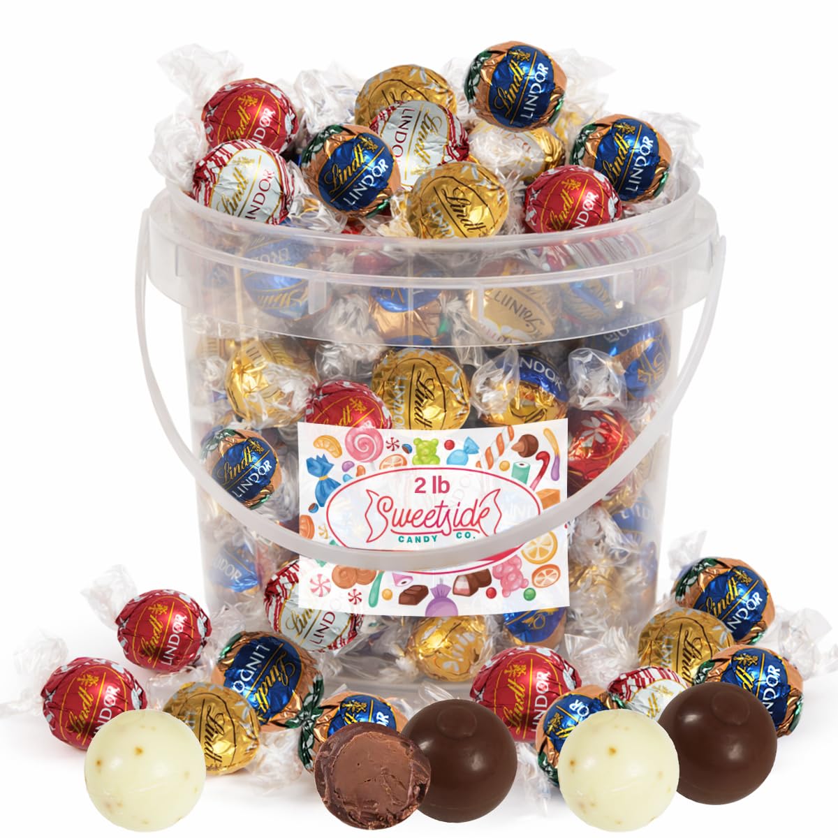 Lindt Easter chocolate truffles bucket showcases an assortment of flavors for sharing.