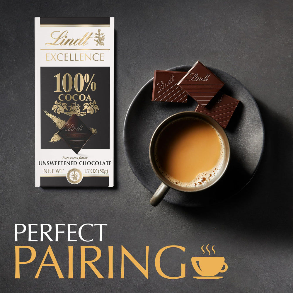 Lindt EXCELLENCE 100% Cocoa bar paired with cabernet sauvignon for elegant evenings.