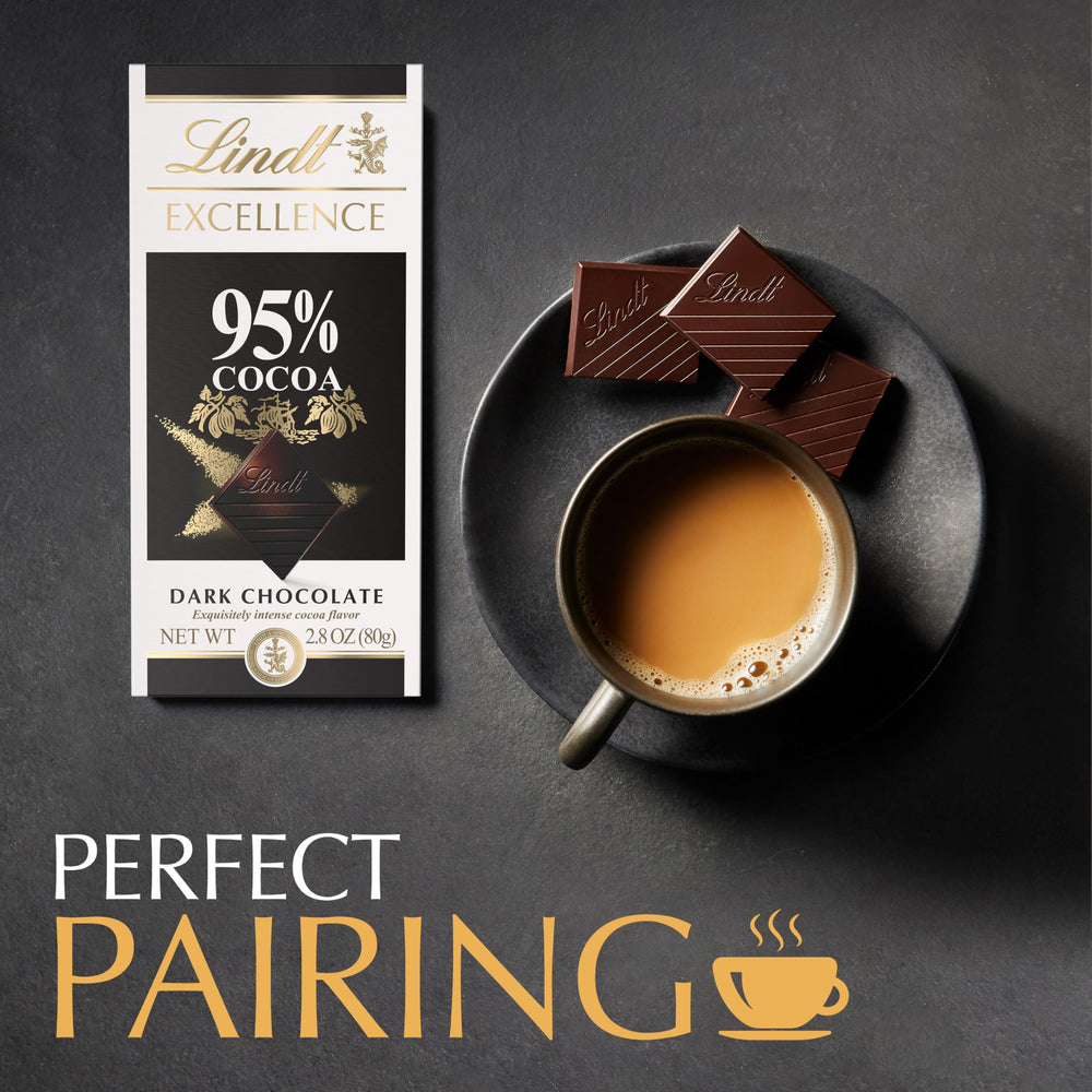 Lindt EXCELLENCE 95% bar bite-size serving shown, ideal for tasting sessions.