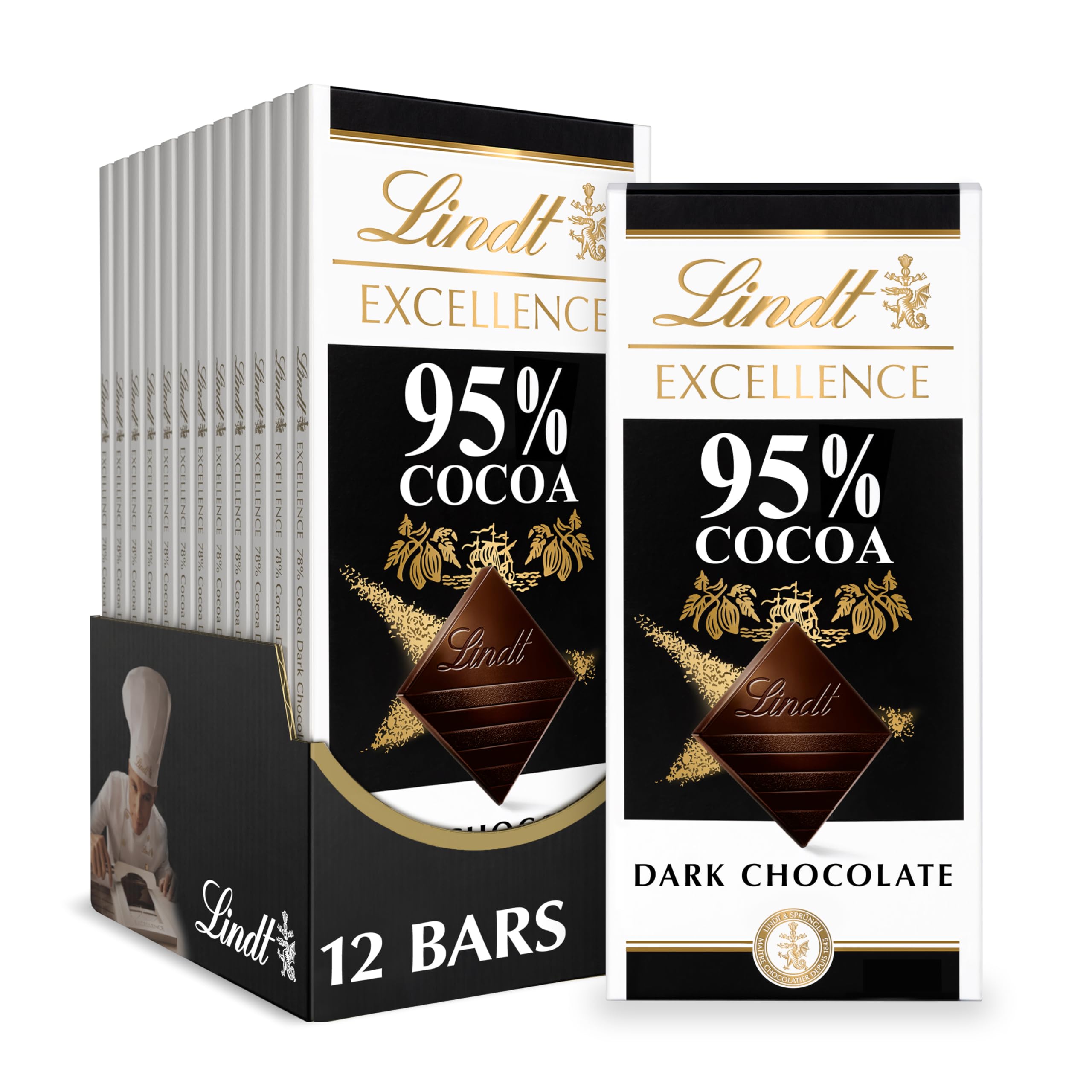 Lindt EXCELLENCE 95% bar unwrap closeup reveals premium dark chocolate for tasting.