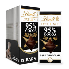 Lindt EXCELLENCE 95% bar unwrap closeup reveals premium dark chocolate for tasting.