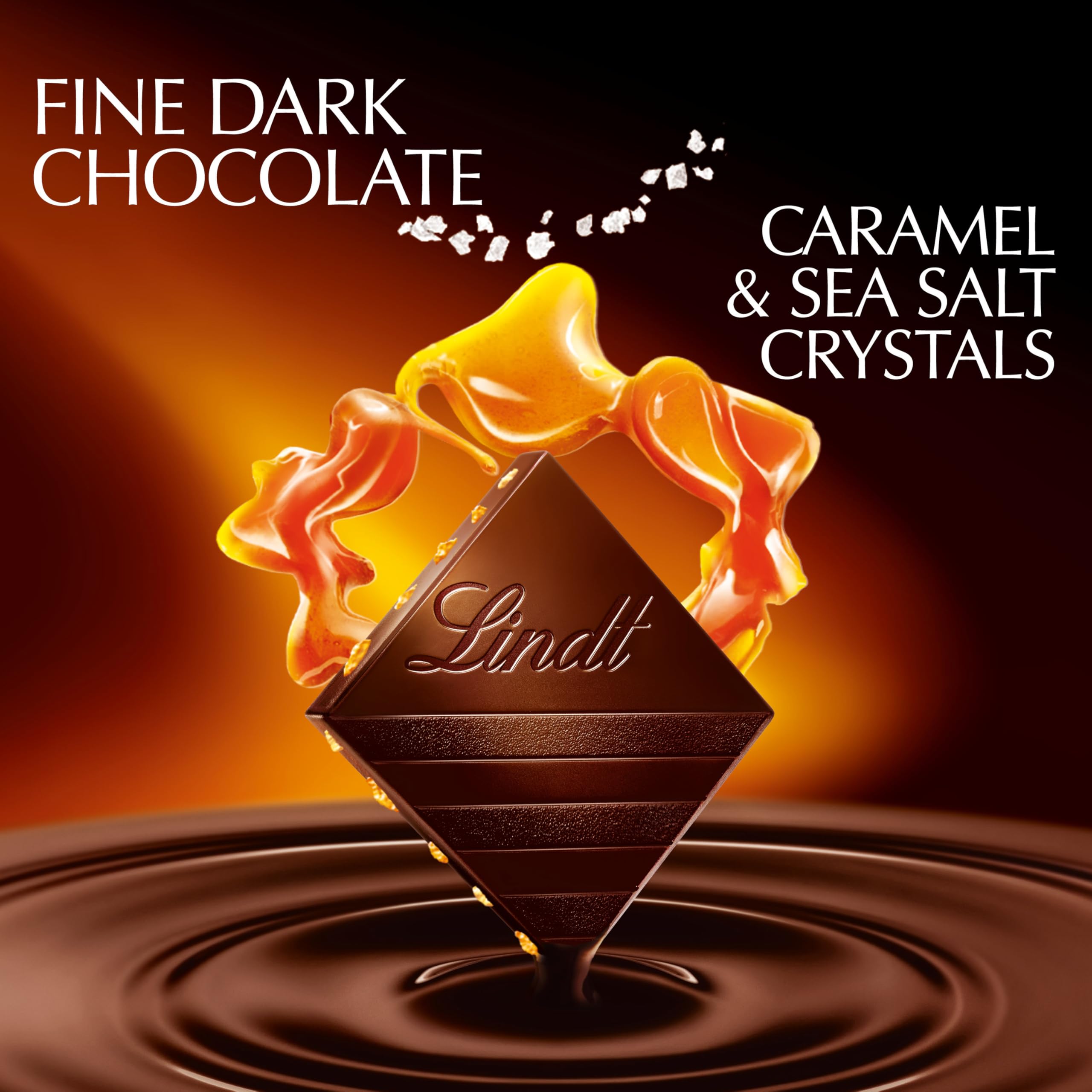 Lindt Excellence Caramel Sea Salt bar caramel pieces visible for texture.