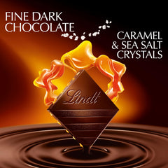 Lindt Excellence Caramel Sea Salt bar caramel pieces visible for texture.