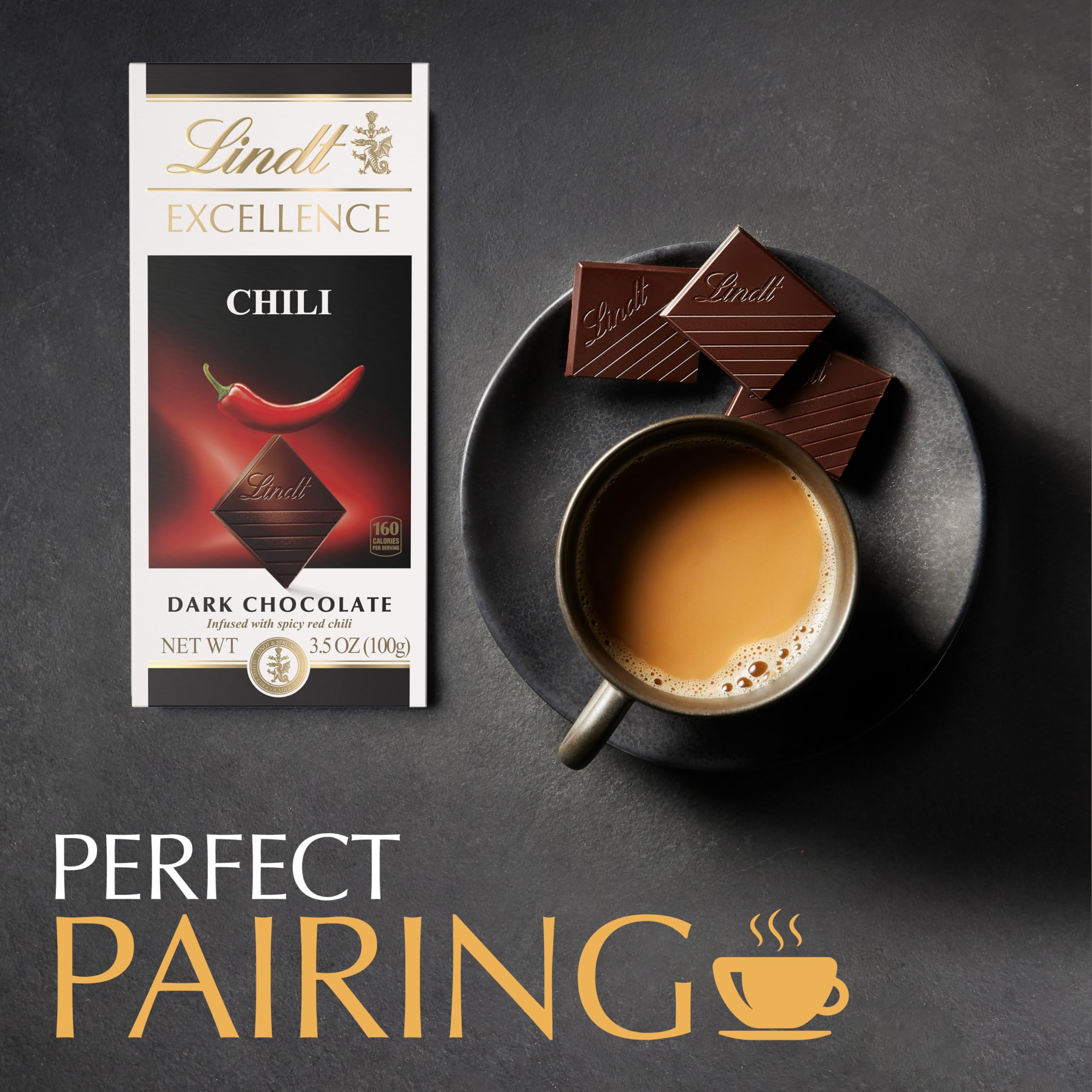 Lindt EXCELLENCE Chili Dark Chocolate Bar gift box, elegant present for connoisseurs.
