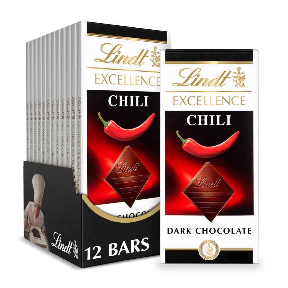 Lindt EXCELLENCE Chili Dark Chocolate Bar pack shot, ideal for gifting.