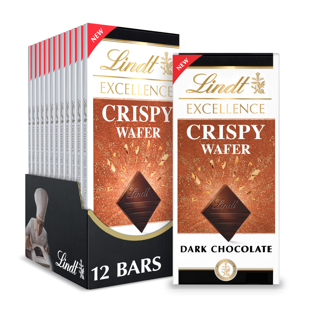 Lindt EXCELLENCE Crispy Wafer pack showing gift-ready indulgence for chocolate lovers.