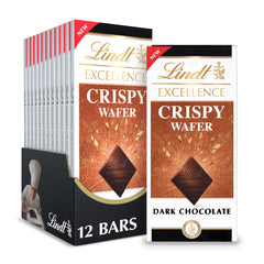 Lindt EXCELLENCE Crispy Wafer pack showing gift-ready indulgence for chocolate lovers.