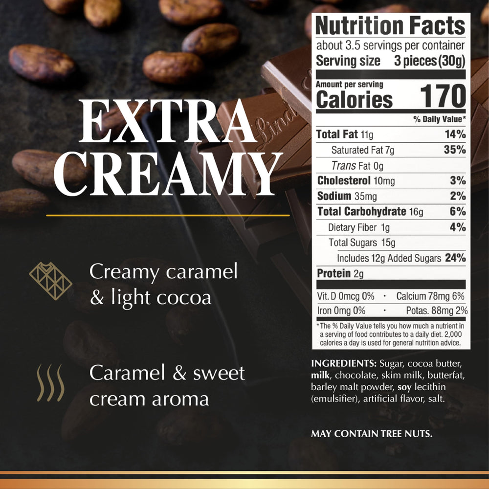 Lindt EXCELLENCE Extra Creamy Milk Chocolate Bar squares, easy sharing