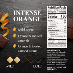 Close-up of Lindt EXCELLENCE Intense Orange chocolate highlighting orange and almond textures.