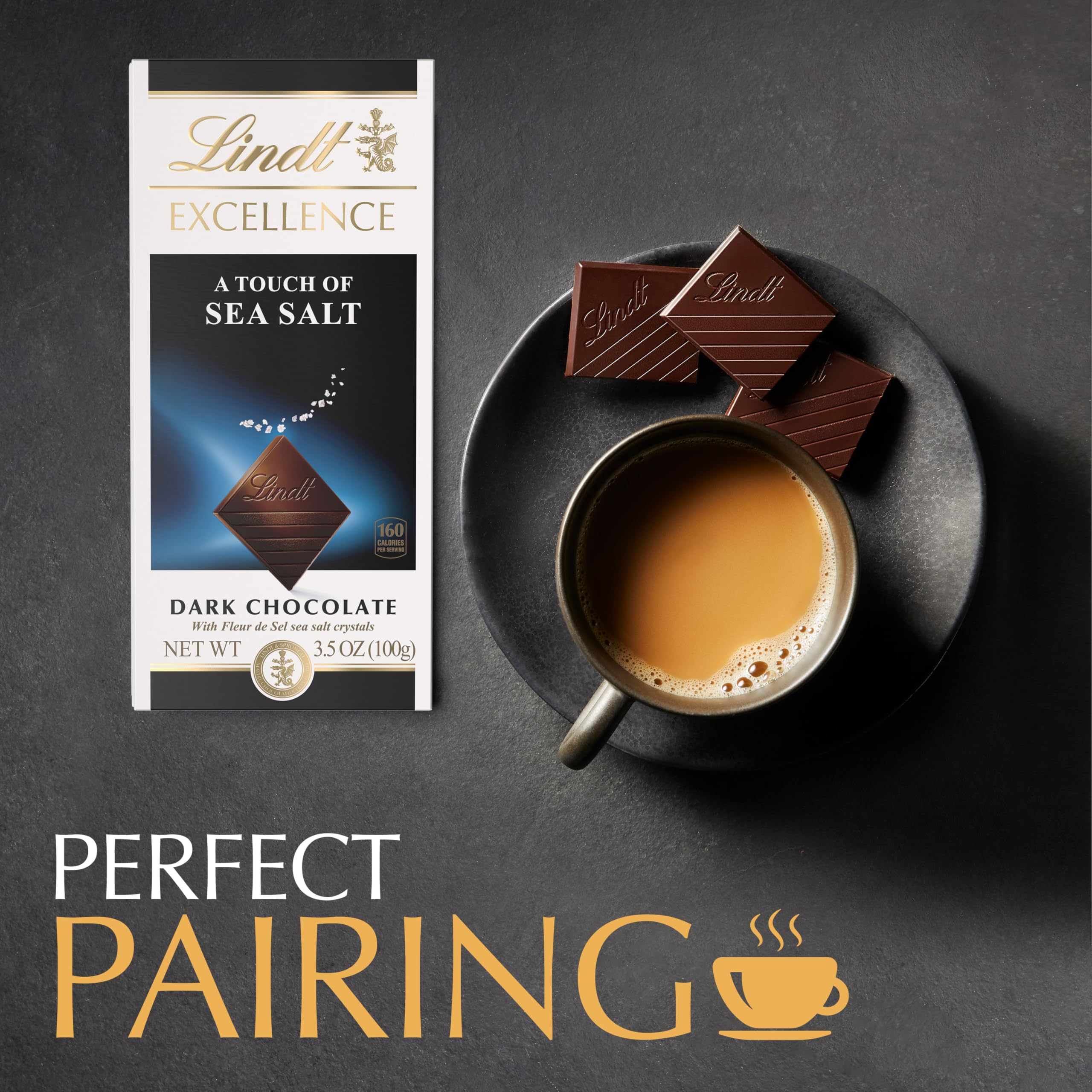 Lindt EXCELLENCE Sea Salt bar bite-size squares, easy to portion and enjoy.