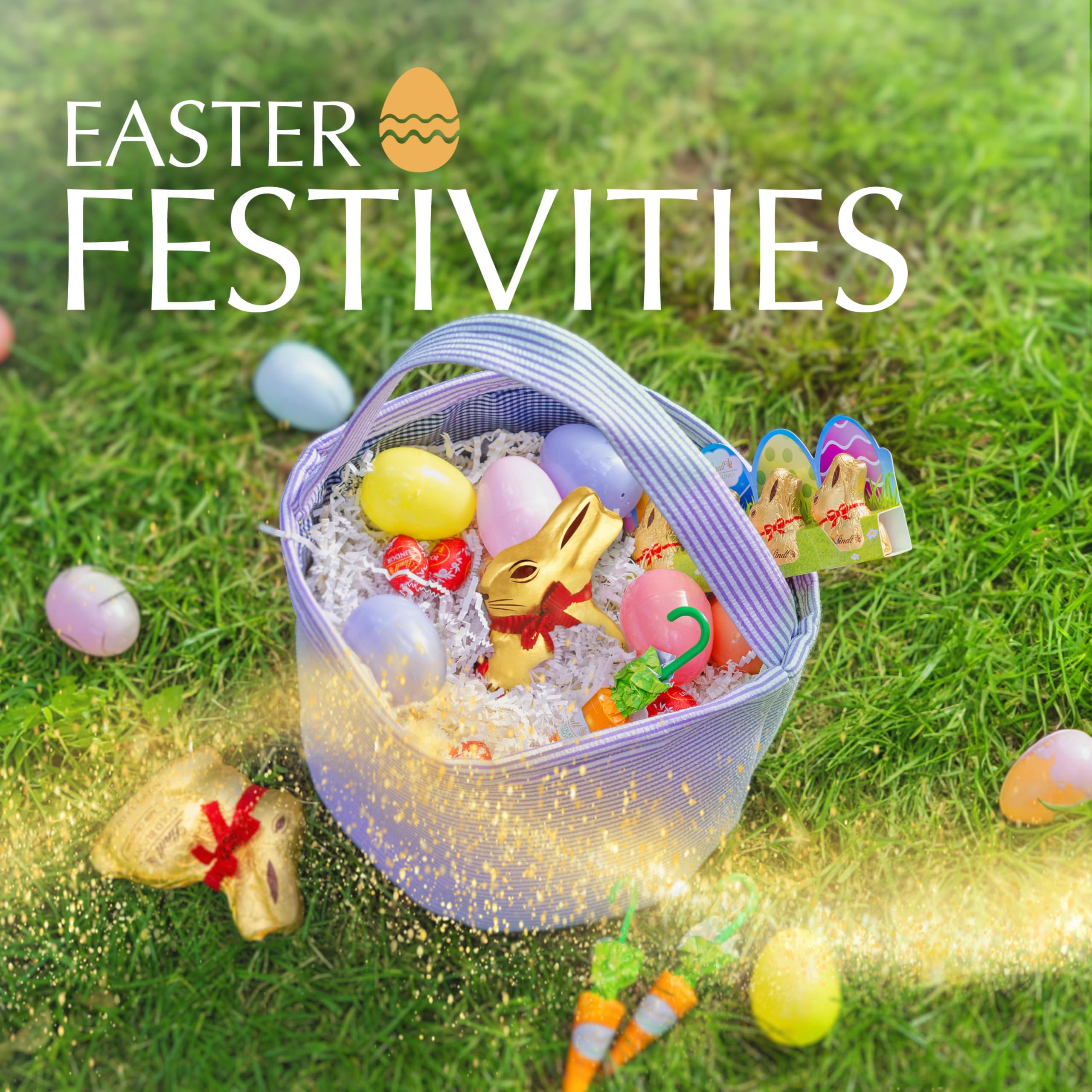 Gold foil detail on Lindt GOLD BUNNY, premium Easter treat.