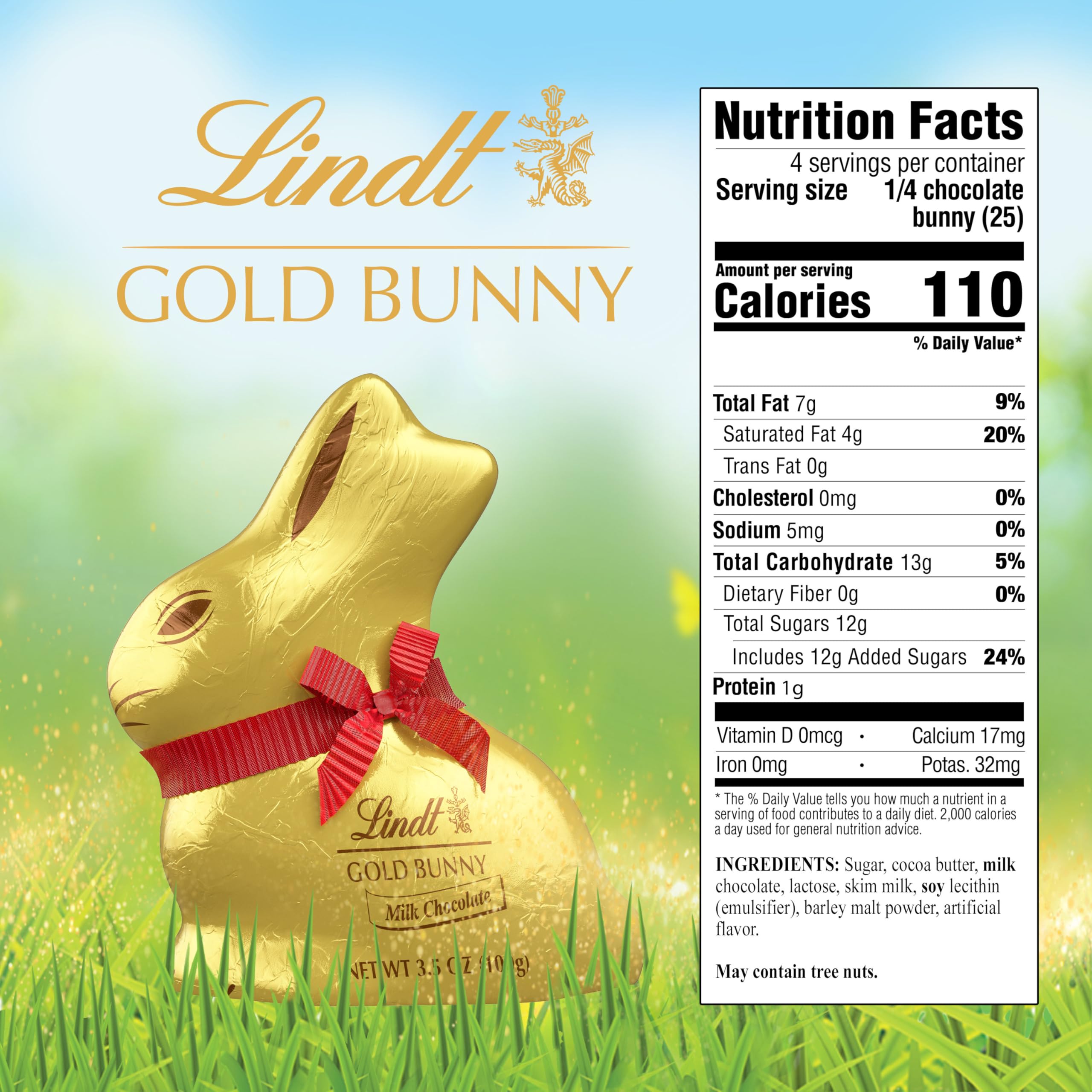 Close-up of hollow Lindt GOLD BUNNY showing smooth milk chocolate texture.
