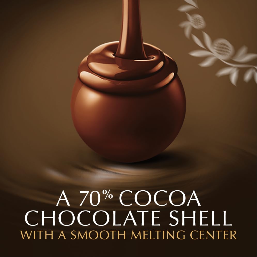 Lindt Lindor 70% dark chocolate truffles bag display.