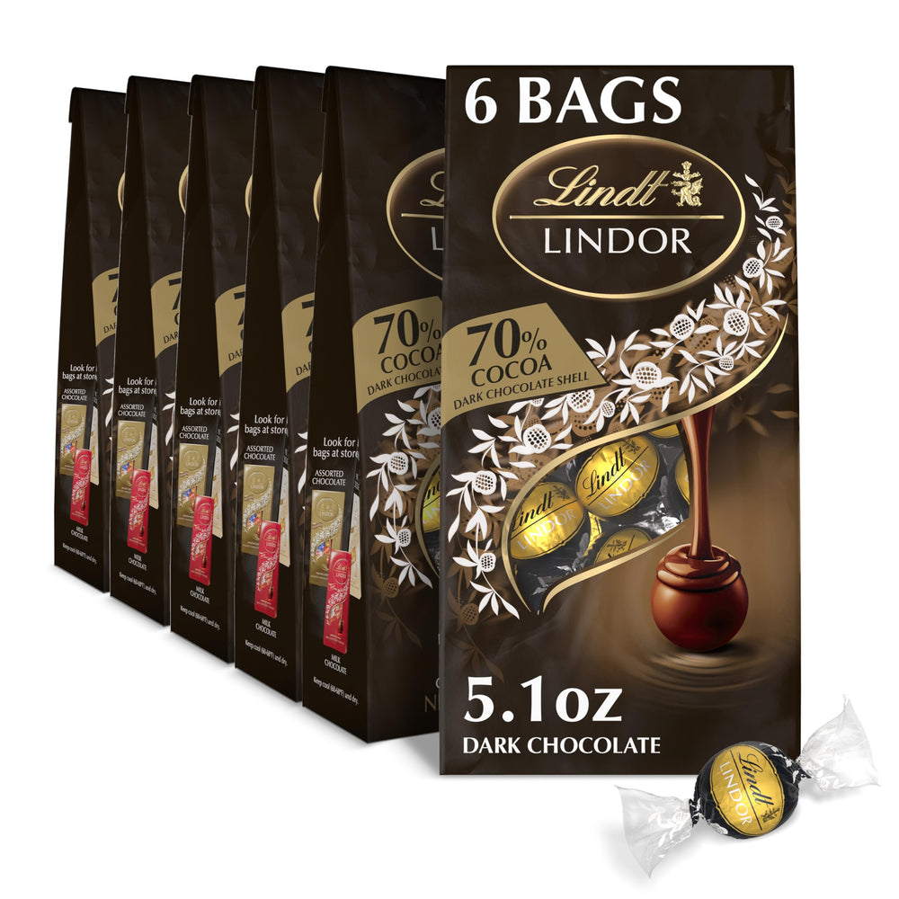 Lindt Lindor 70% extra dark truffles packaging shows premium gift appeal.