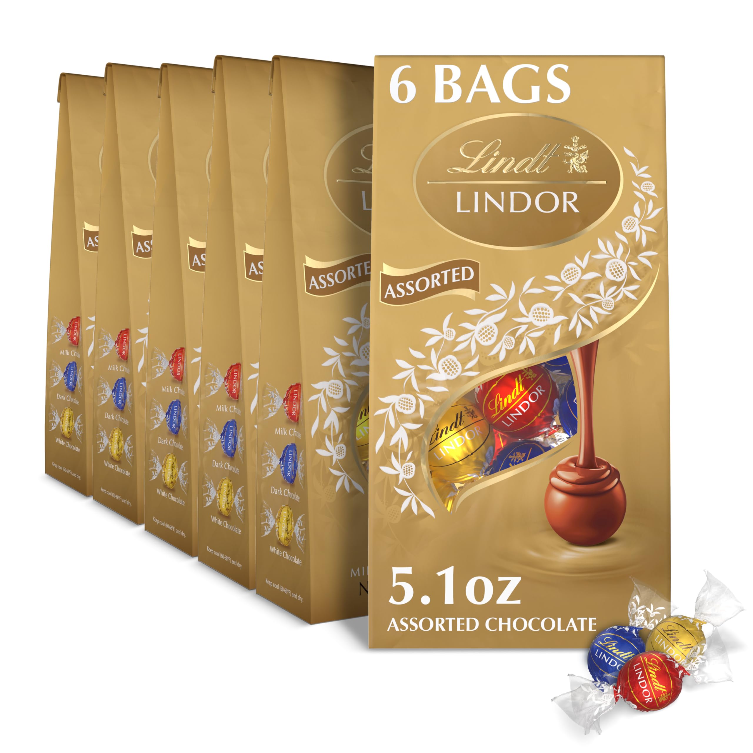 Lindt Lindor assorted truffles bag front view, ideal for gifting.