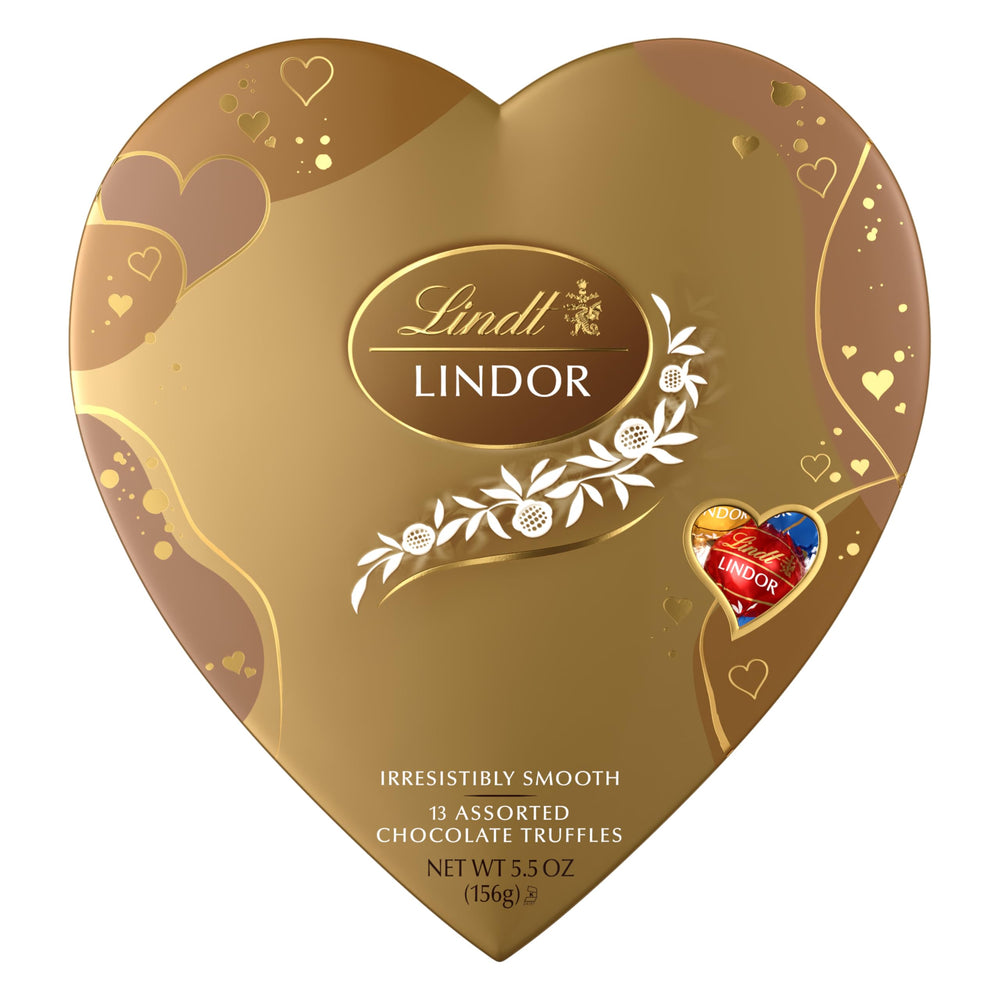 Lindt Lindor heart gift box with assorted truffles for Valentine gifting.