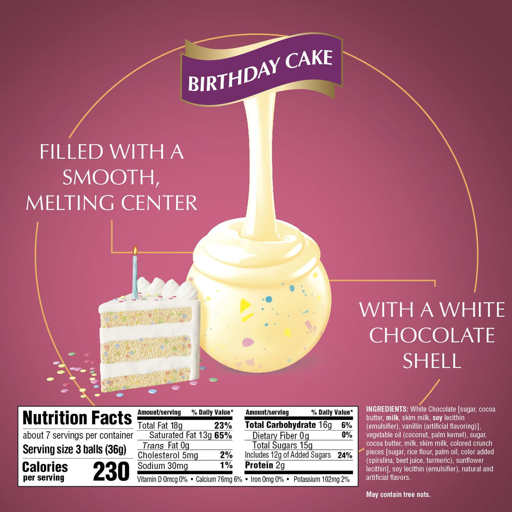 Lindt LINDOR Birthday Cake bag front view, premium packaging for gifting.