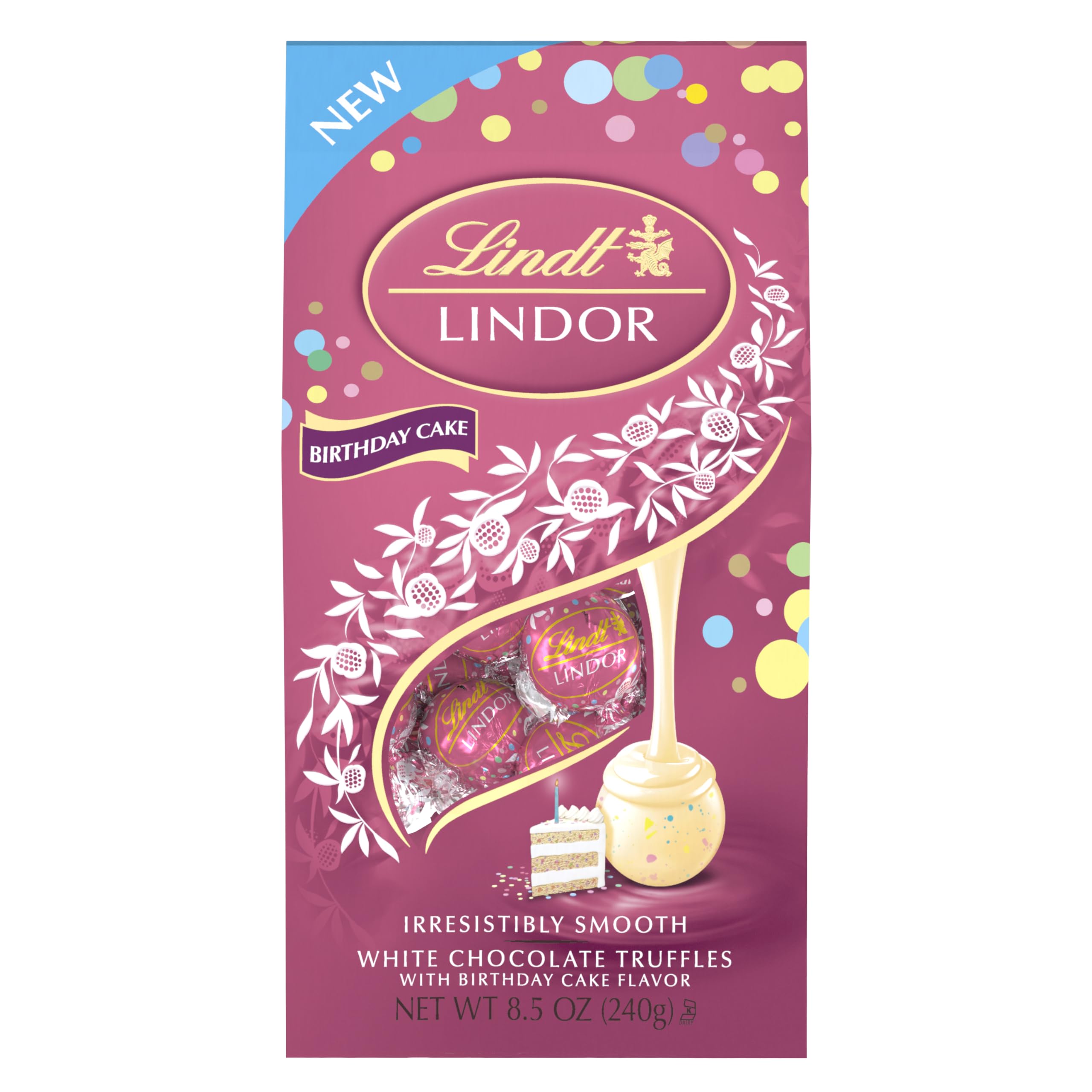 Lindt LINDOR Birthday Cake truffles serving, ideal for sharing moments.