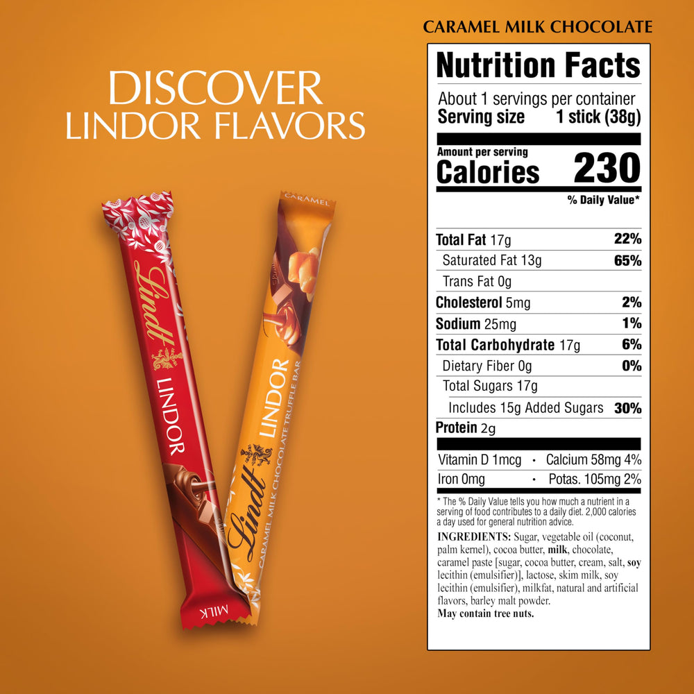 Lindt Lindor Caramel Bar center close-up reveals creamy melting caramel core