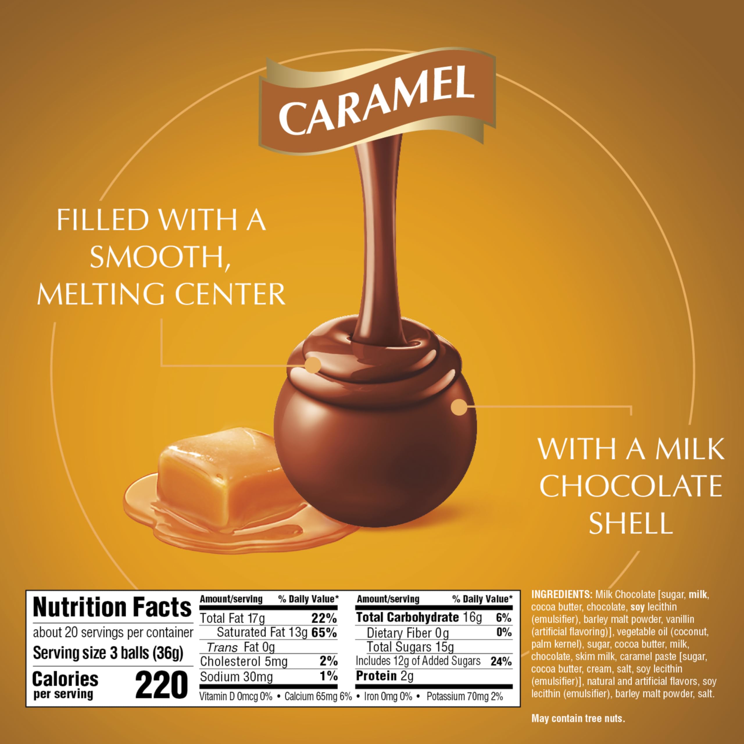 Lindt Lindor Caramel Milk Chocolate truffles closeup, showcasing a smooth melting center.